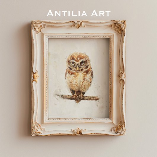 Portret van een uil in olieverf, bosdier poster