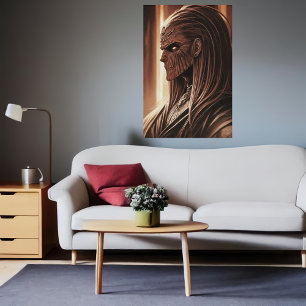 Portret van een uitheemse met houthuid   AI Art. Poster