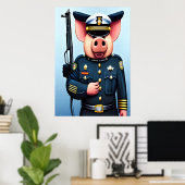Portret van een varken in politieuniform | AI Art. Poster (Thuiskantoor)