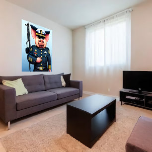 Portret van een varken in politieuniform   AI Art. Poster