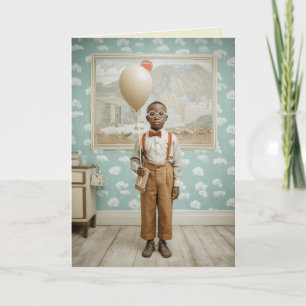 Portret van een Vintage Jongen met Ballon Kaart