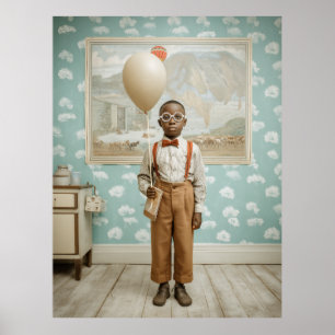 Portret van een vintage jongen met ballon poster