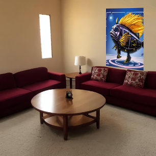 Portret van een vis in een politieuniform AI Art Poster