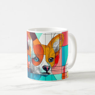 portret van een vos in een kubistische en geometri koffiemok