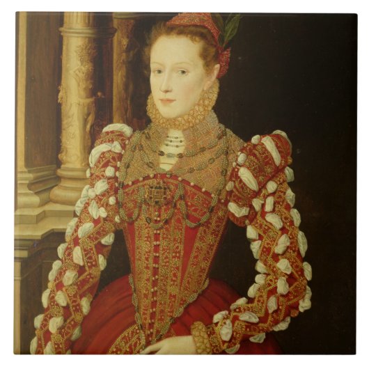 Portret van een vrouw, 1567 (olie op het paneel) tegeltje (Voorkant)