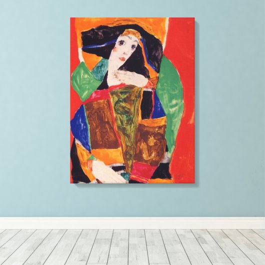 "Portret van een vrouw" Egon Schiele Canvas Afdruk (Insitu (Houten vloer))