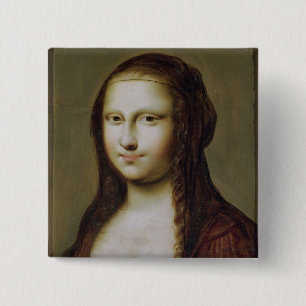 Portret van een vrouw geïnspireerd door de Mona L Vierkante Button 5,1 Cm