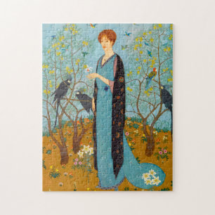 Portret van een vrouw in een tuin door Edmund Dula Legpuzzel
