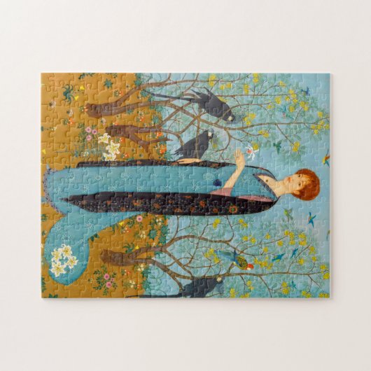 Portret van een vrouw in een tuin van Edmund Dulac Legpuzzel (Horizontaal)