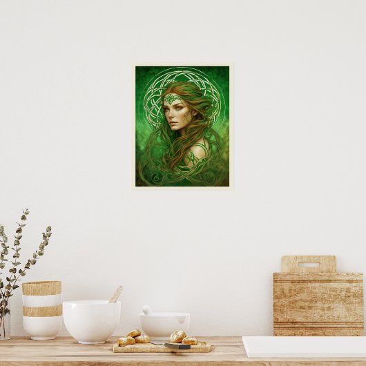 Portret van een vrouw in groene Ierse Keltische kn Poster (Keuken)