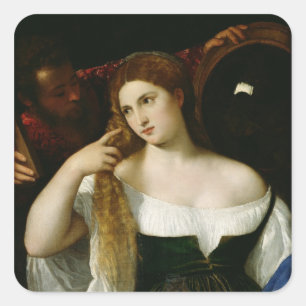 Portret van een vrouw in haar Toilet, 1512-15 Vierkante Sticker
