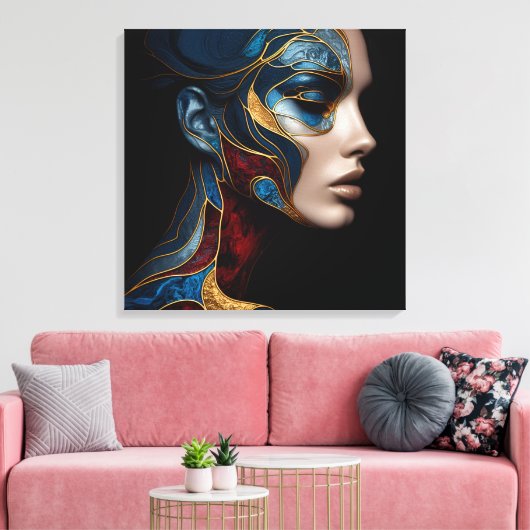 Portret van een vrouw in het Abstract Canvas Afdruk (Insitu (Woonkamer))
