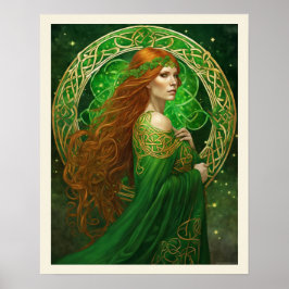Portret van een vrouw in Shamrock Green & Gold Poster