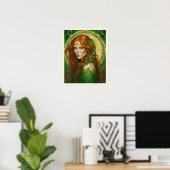 Portret van een vrouw in Shamrock Groen Keltisch G Poster (Thuiskantoor)