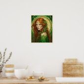 Portret van een vrouw in Shamrock Groen Keltisch G Poster (Keuken)