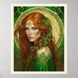 Portret van een vrouw in Shamrock Groen Keltisch G Poster