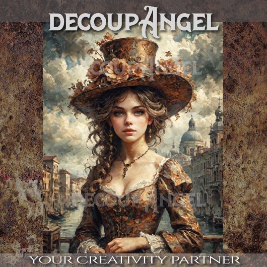 Portret van een vrouw in Venetië - Decoupage - Tissuepapier