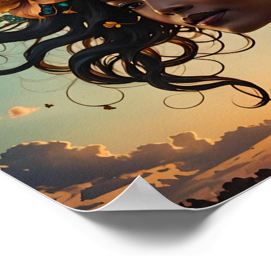 Portret van een vrouw met bloemen poster (Hoek)