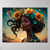 Portret van een vrouw met bloemen poster (Voorkant)