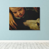 Portret van een vrouw met een kind en een hond, de canvas afdruk (Insitu (Houten vloer))