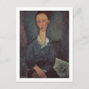 Portret van een vrouw met een witte kraag (olie op briefkaart