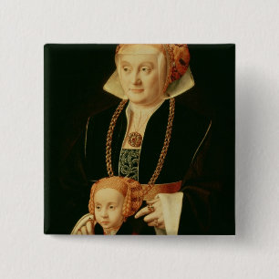 Portret van een vrouw met haar dochter vierkante button 5,1 cm