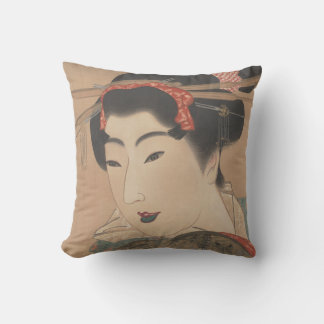 Portret van een vrouw met witte waaier – Oud Japan Kussen