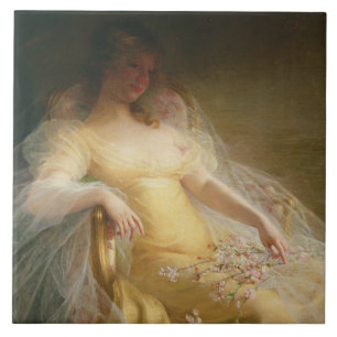 Portret van een vrouw (olie op doek) tegeltje
