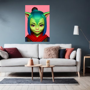 Portret van een vrouwengoblin   AI Art. Poster