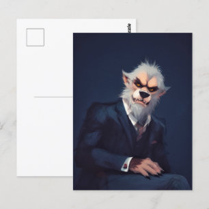 Portret van een weerwolf in een pak briefkaart
