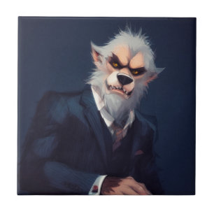 Portret van een weerwolf in een pak tegeltje