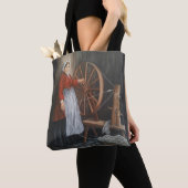 "Portret van een Welsh Lady Spinning Wool" Tote Bag (Dichtbij)