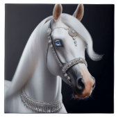 Portret van een wit Arabisch paard Tegeltje (Voorkant)