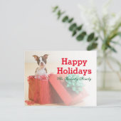 Portret van een witte en bruine Boston Terrier Feestdagenkaart (Staand voorkant)