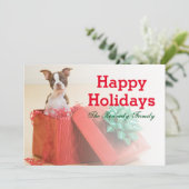 Portret van een witte en bruine Boston Terrier Feestdagenkaart (Staand voorkant)