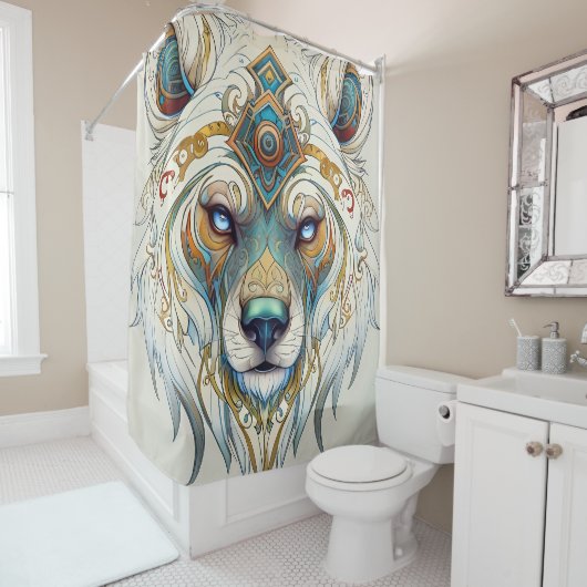 Portret van een witte wolf douchegordijn (In situ)