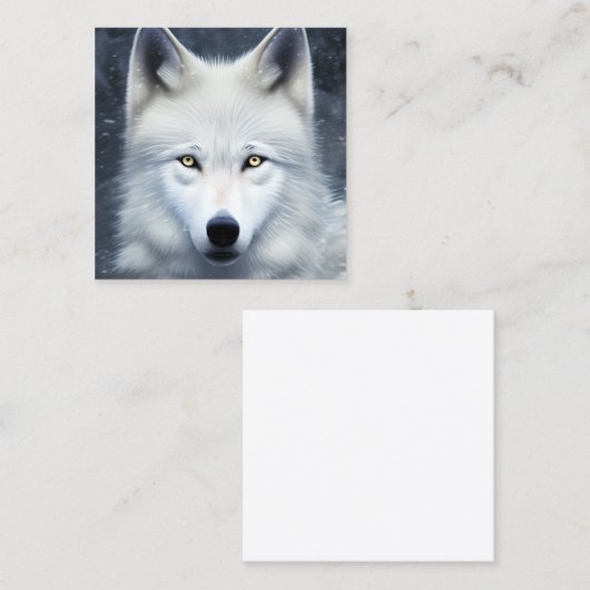 Portret van een witte wolf op een heuvel Cinematic Vierkante Visitekaartje (Voorkant / Achterkant)