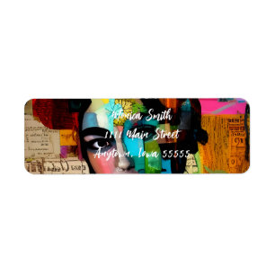 Portret van een Woman Gemengde Media Kleurrijke Co Etiket