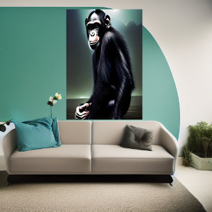 Portret van een zittende chimpansee   AI Art Poste Poster