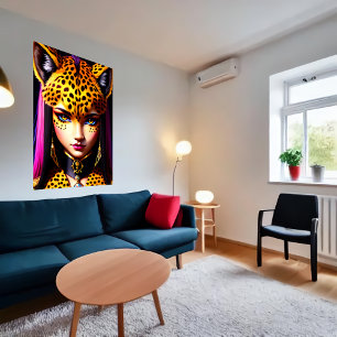 portret van een Zoomorf meisje cheetah AI Art. Poster