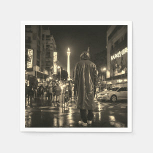 Portret van een zwart man in regenjas papieren ser servet