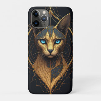 Portret van een zwarte kat met gouden geometrische Case-Mate iPhone case