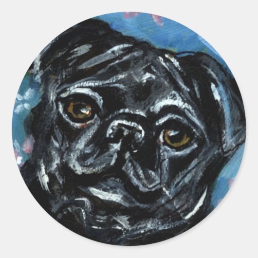 Portret van een zwarte pug ronde sticker (Voorkant)