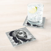 Portret van een zwarte vrouwen glazen onderzetter (Schuin)