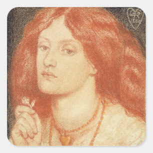 Portret van Elizabeth Siddal (1834-62), 1860 (rood Vierkante Sticker