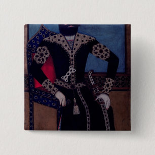 Portret van Fath-Ali, Shah of Iran, Vierkante Button 5,1 Cm