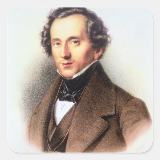 Portret van Felix Mendelssohn (1809-47) (litho) Vierkante Sticker (Voorkant)