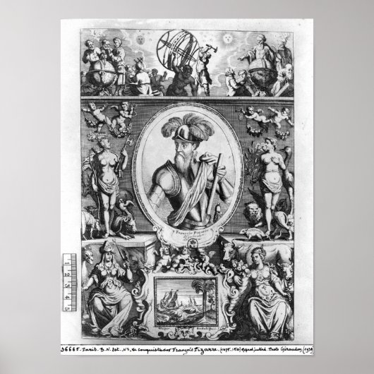 Portret van Francisco Pizarro met allegorisch Poster (Voorkant)