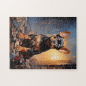 Portret van Franse Bulldog zwart en tan puppy Legpuzzel (Horizontaal)