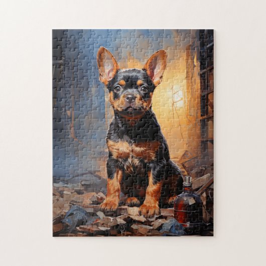 Portret van Franse Bulldog zwart en tan puppy Legpuzzel (Verticaal)